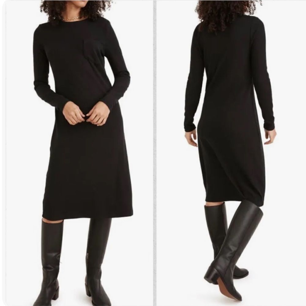 Madewell Long Sleeve Pocket Tee Ribbed Dress Black XS